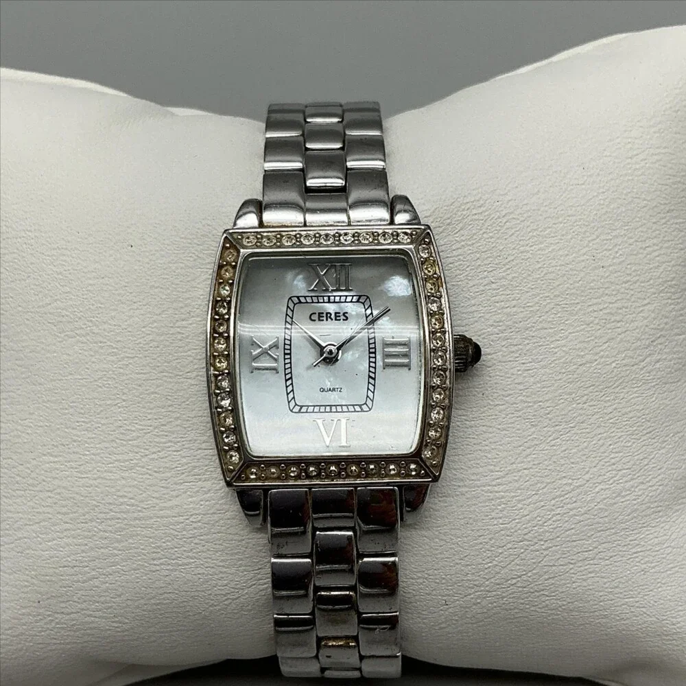 Ceres M-261 Womens Watch 24mm Silver Tone Bracelet Crystals New Battery 6.5